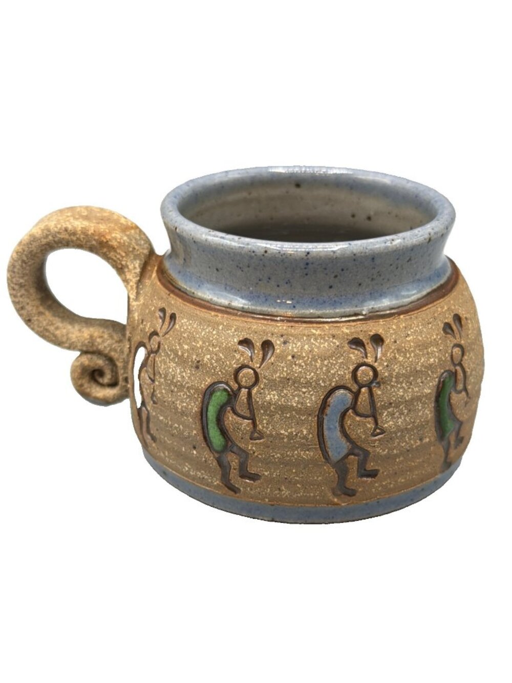 Kokopelli Stoneware Studio Pottery Mug Southwest Style Signed RAB Blue Rustic